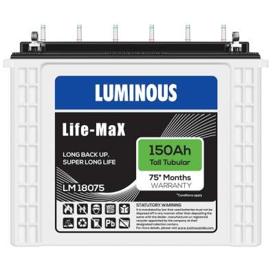 Luminous Life Max LM 18075 150AH Tall Tubular Battery price in Chennai